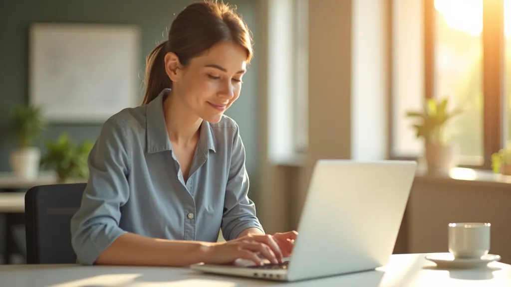 Professional working on digital marketing strategy at desk with laptop